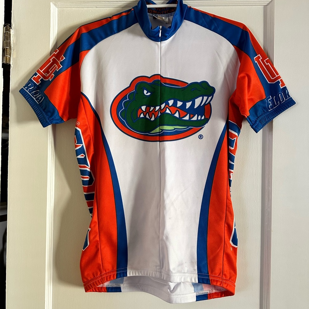 University of Florida White, Orange & Blue Cycling Jersey with Gator Logo